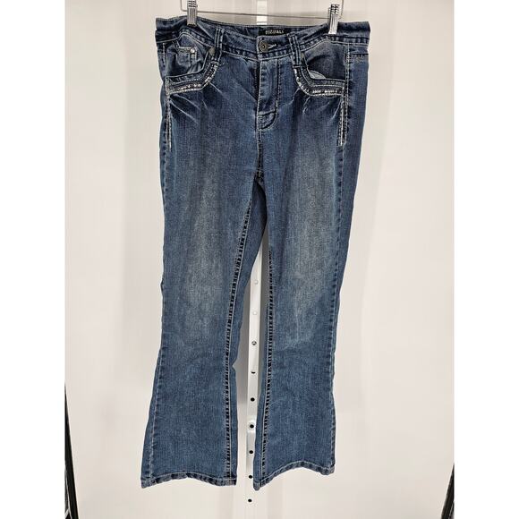 Roz & Ali Womens Sz 8 Flare Leg Blue Jeans Light Wash Embellished - Picture 1 of 4
